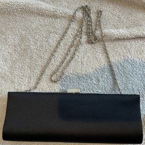 Black Satin Evening Clutch with Chain